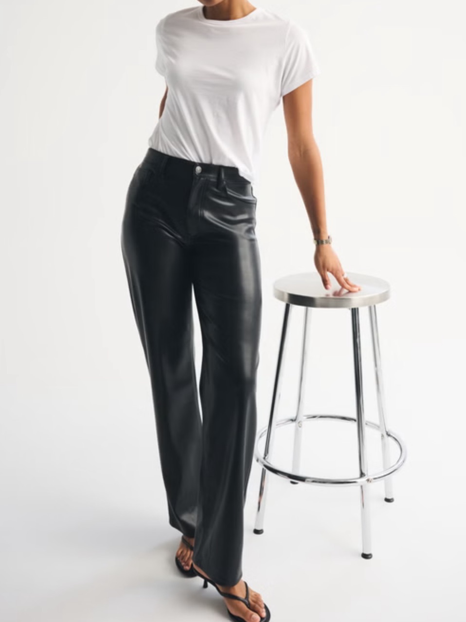 Black Abercrombie Faux-Leather Wide-Leg Pants - Classic Women's Trousers